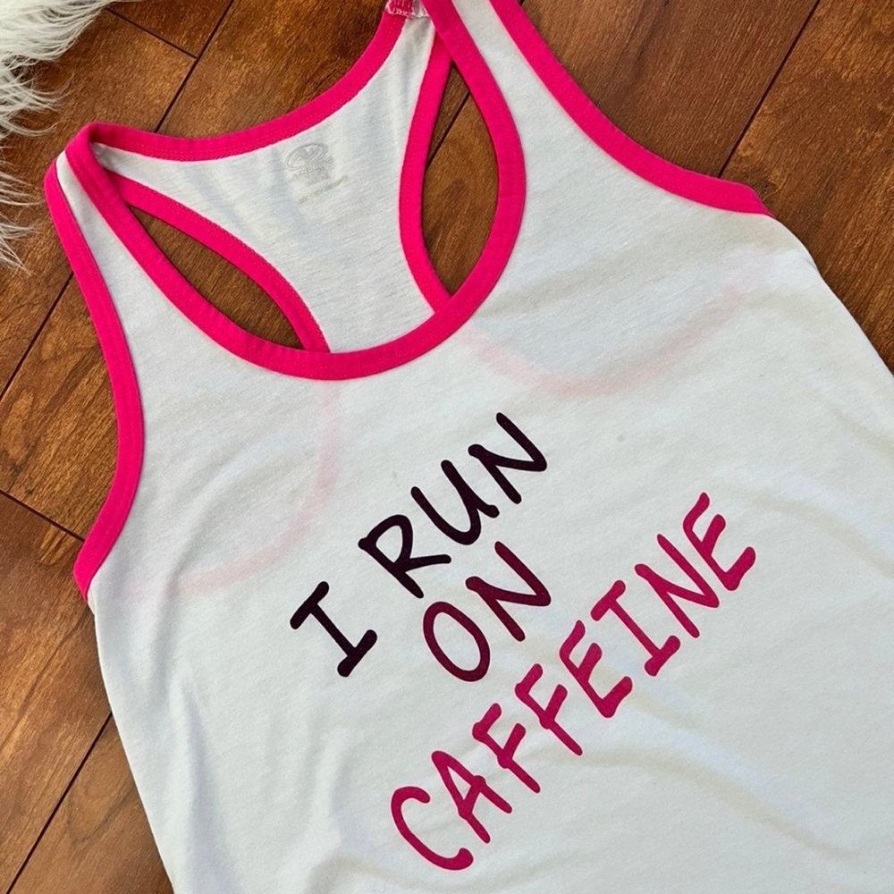 "I RUN ON CAFFEINE" Racer Back Tank Top - Size S - Picture 6 of 6